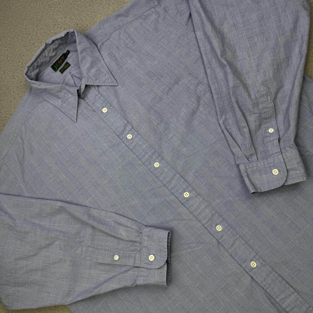 J Crew Oarsman Shirt Mens 17 34 Blue Check Long Sleeve Button Front 100% Cotton